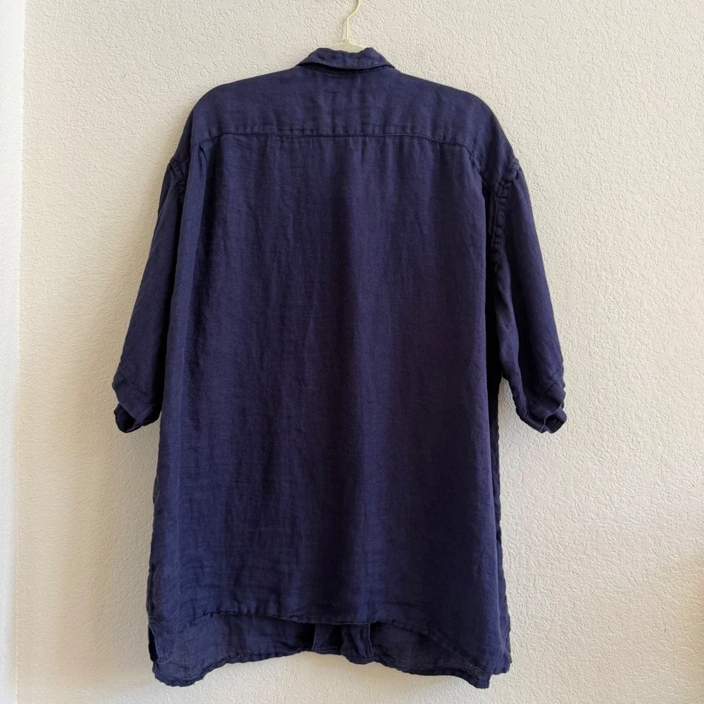 Banana Republic Mens XL Navy Blue‎ 100% Irish Linen Short Sleeve Button Up Shirt